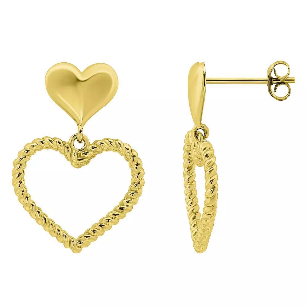 Aleure Precioso Twisted Open Heart Drop Posted Earrings, Women's, Gold Tone Product Image