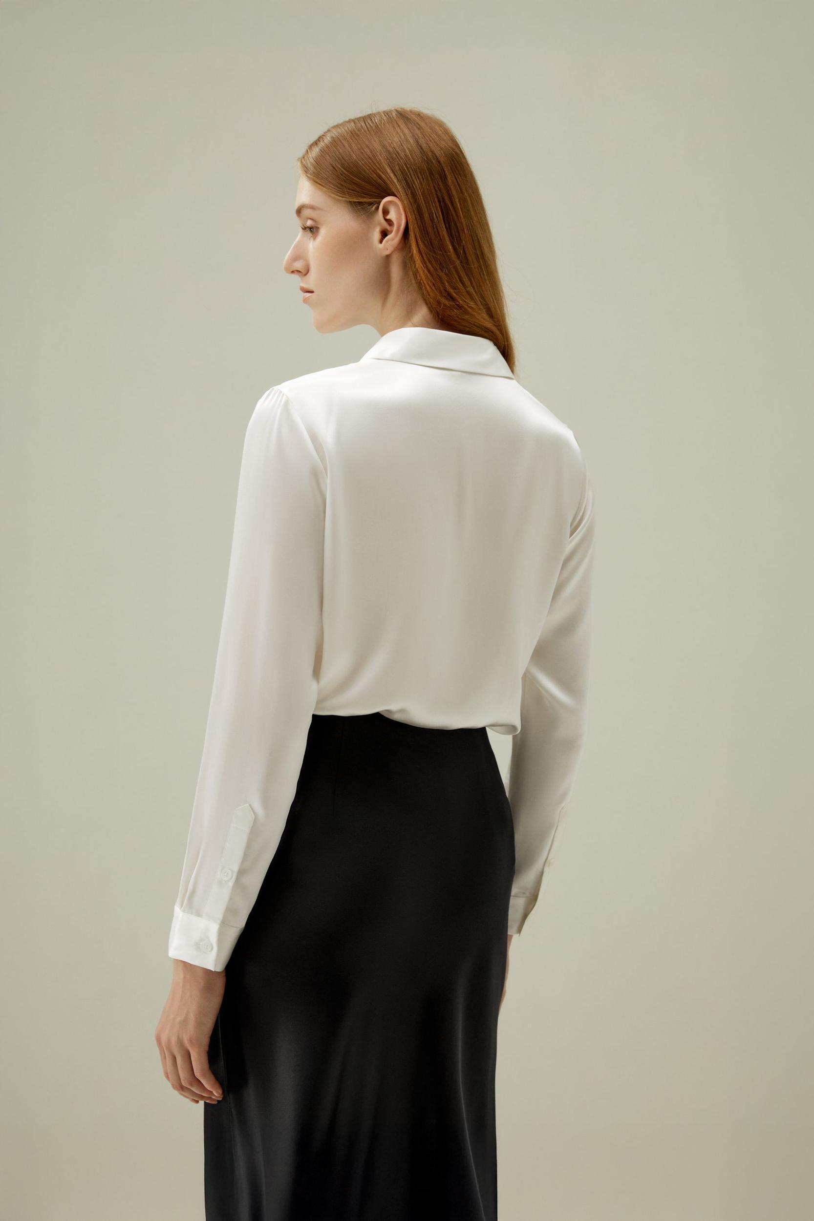 Basic Concealed Placket Silk Shirt Product Image