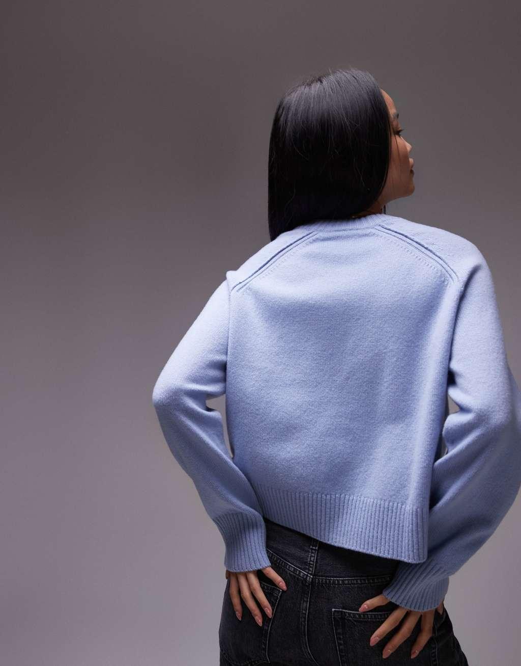 ARKET wool crew neck sweater in blue Product Image