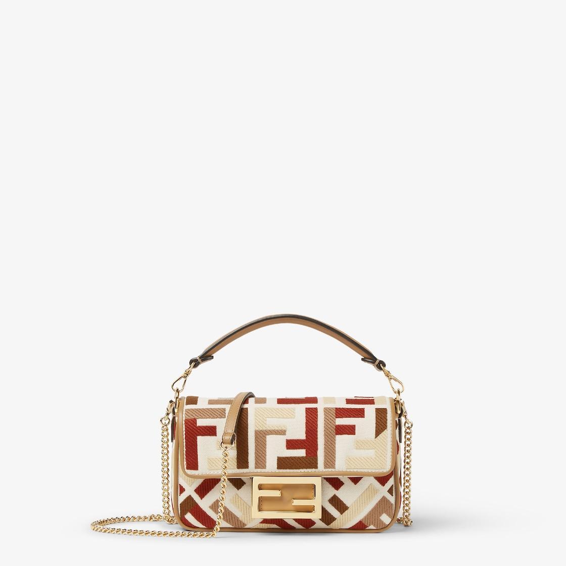 Baguette MiniCanvas bag with multicolor FF embroidery Product Image