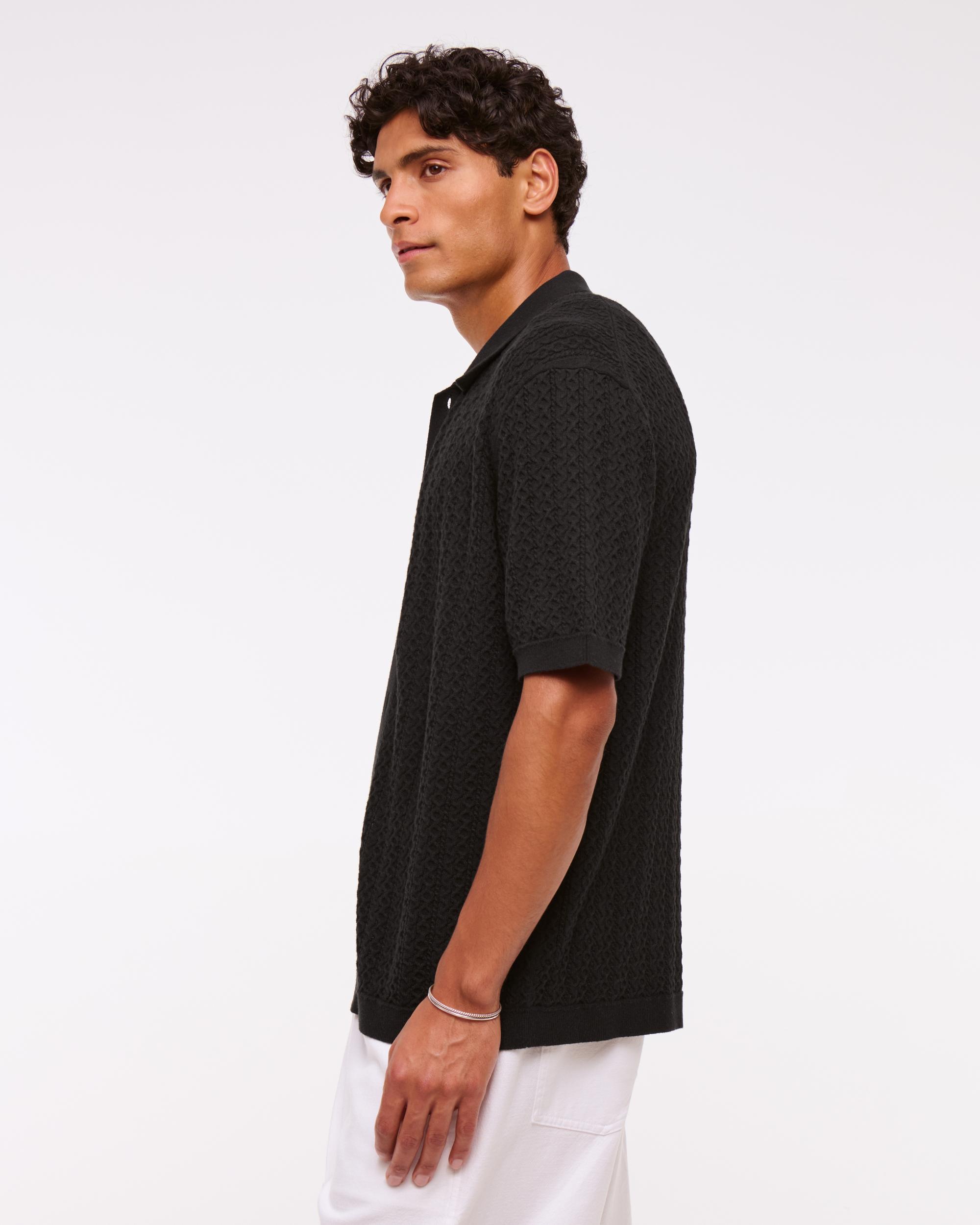 Cable Button-Through Sweater Polo Product Image