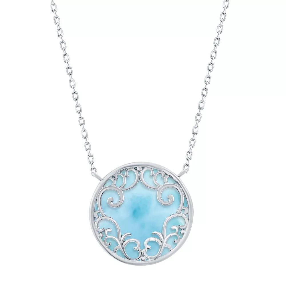 Sterling Silver Larimar Filigree Necklace, Womens Product Image