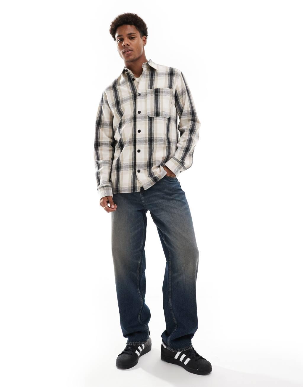 JJ Rebel heavy check overshirt in beige Product Image