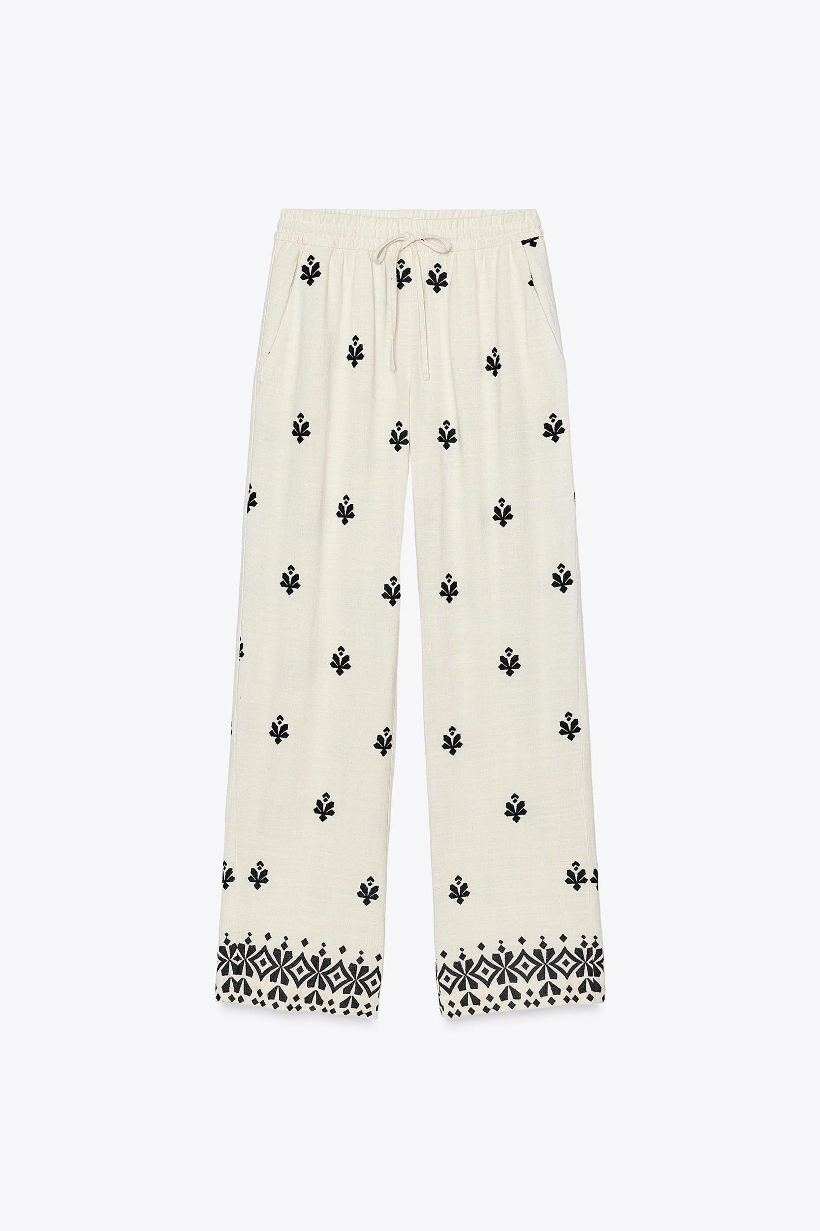 EMBROIDERED WIDE LEG PANTS Product Image