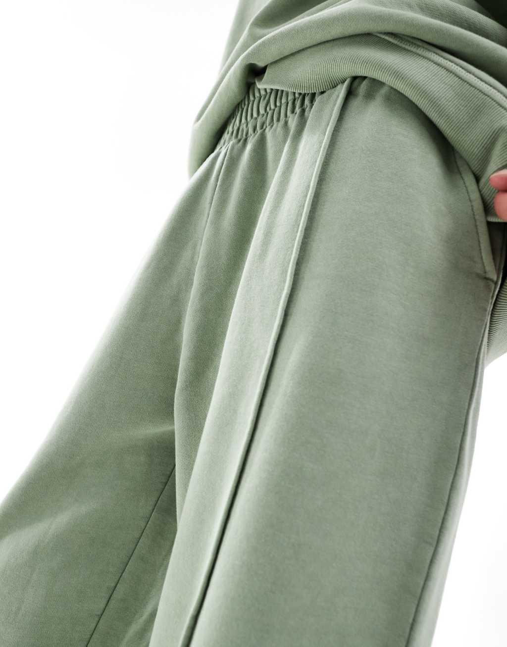 ASOS DESIGN Heavy weight straight leg sweatpants with pintuck in washed sage green Product Image
