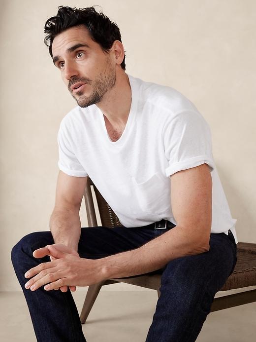Linen-Cotton Crew-Neck T-Shirt Product Image