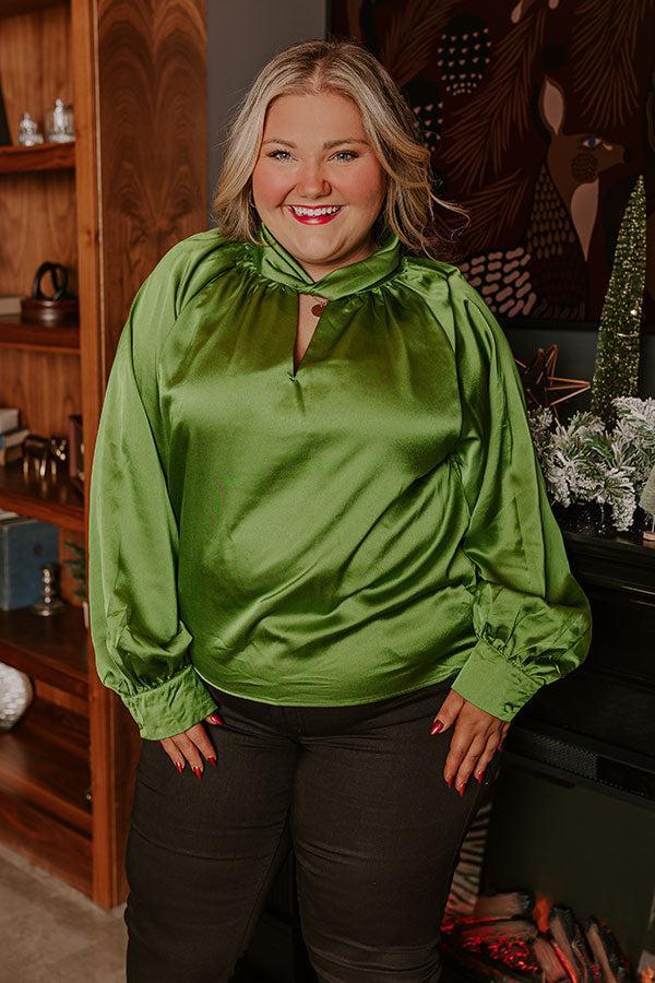 VIP Flight Plans Satin Top in Olive Curves Product Image