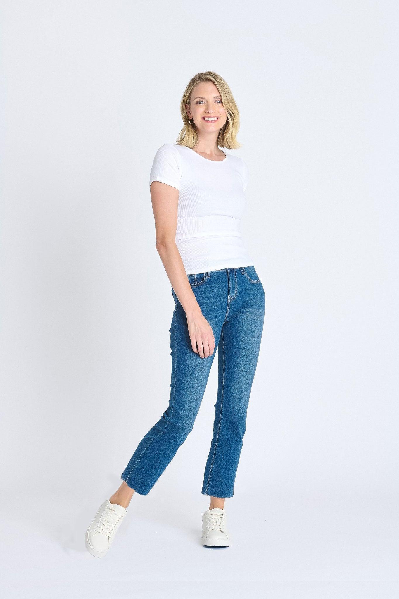 Ruffle 3/4 Sleeve Button Top, Star Sapphire Product Image