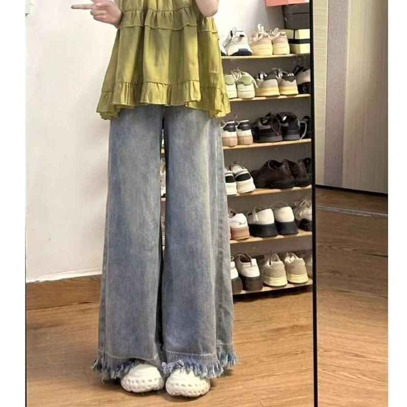 High Rise Washed Ripped Wide Leg Jeans Product Image