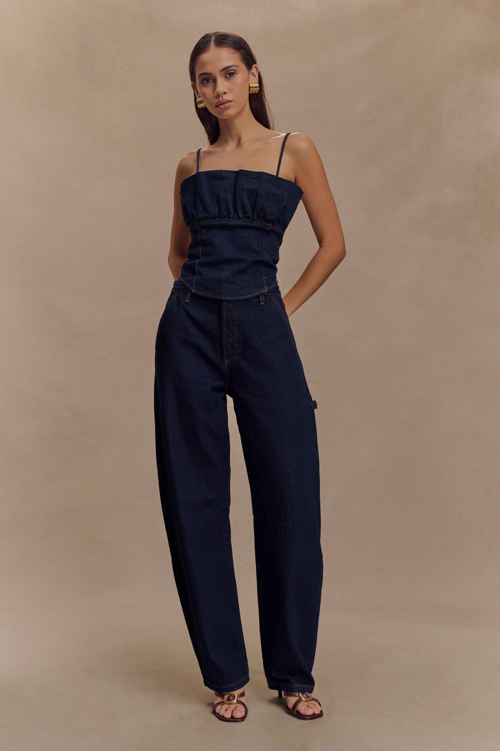 Cecilia Denim A-Line Midi Skirt - Indigo Blue Product Image
