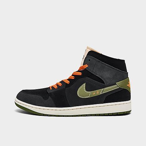 Jordan Mens AJ 1 Mid SE - Basketball Shoes Grey/Black/Green Product Image