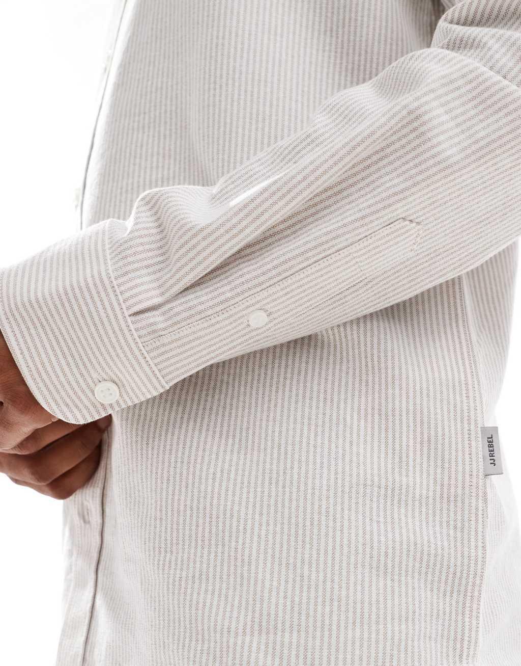 JJ Rebel oxford shirt in beige stripe  Product Image