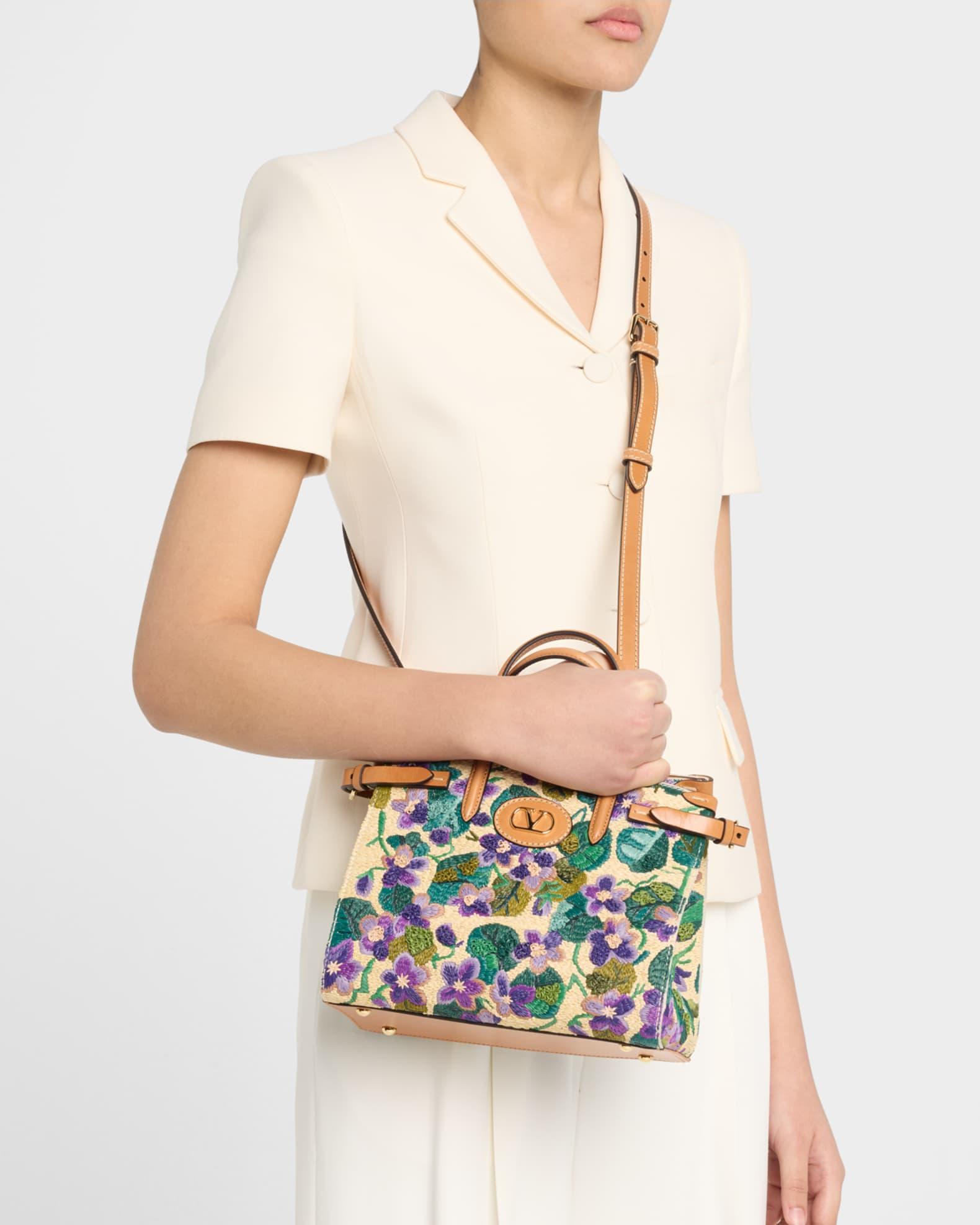 Antibes Small Violet Flower Raffia Tote Bag Product Image