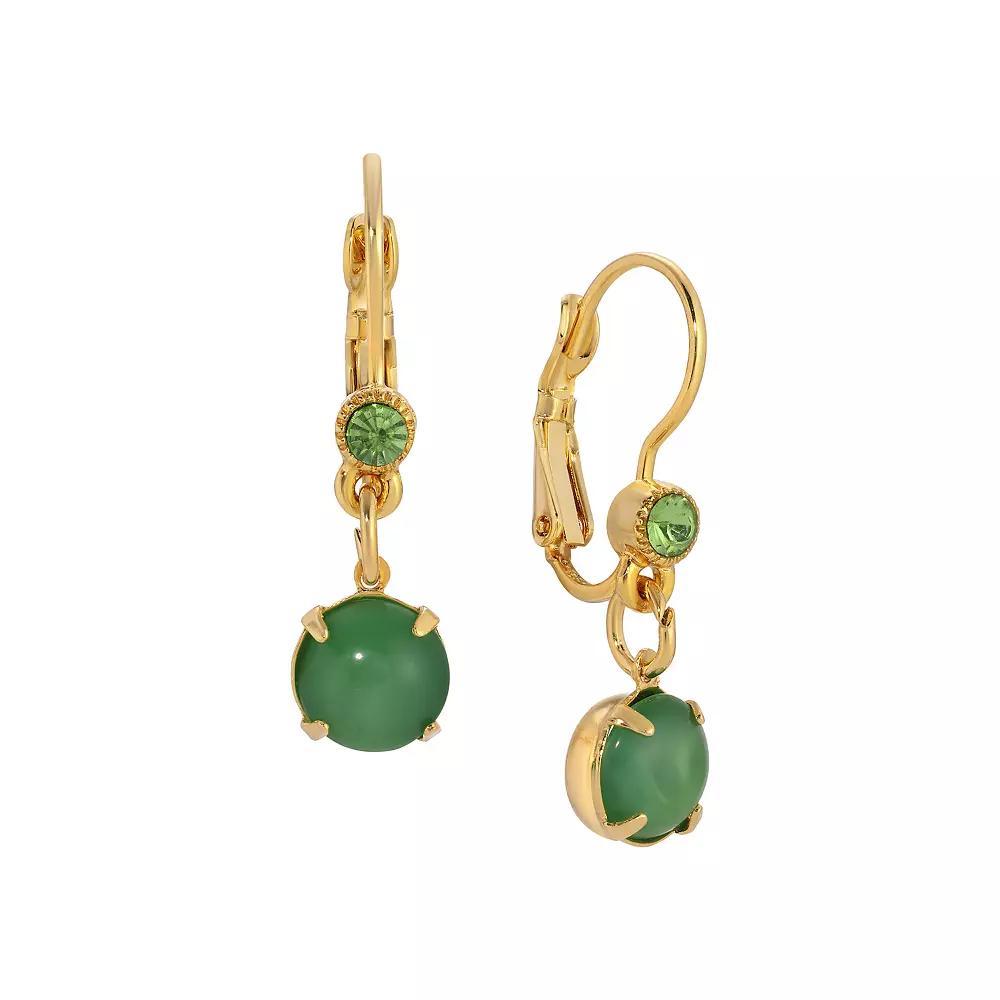 1928 Gold Tone Green Moonstone Drop Earrings, Womens Product Image