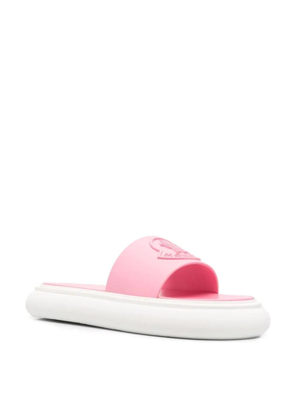 MONCLER White And Pink Slyder Slipper With Logo Product Image