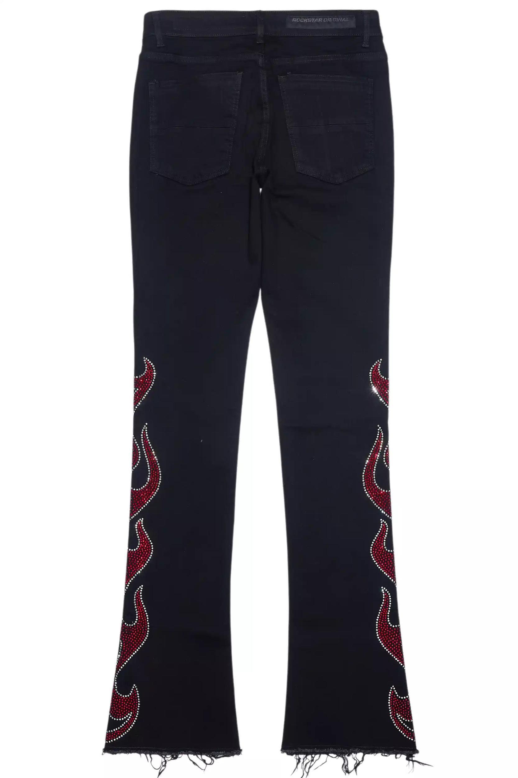 Sword Jet Black Rhinestone Stacked Flare Jean Male Product Image