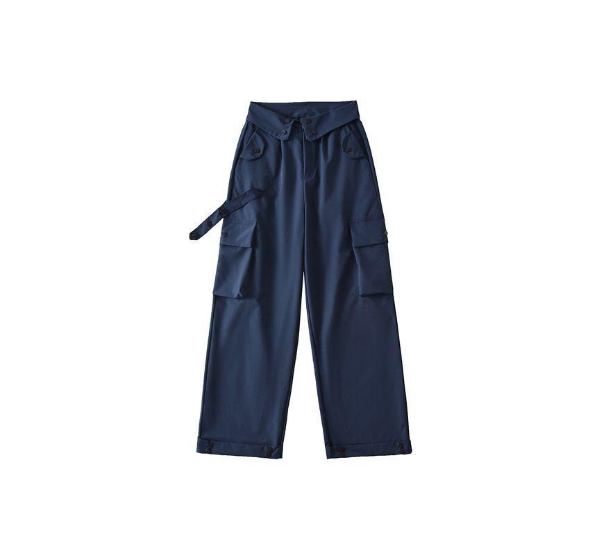 Mid-Waist Plain Cargo Pants Product Image