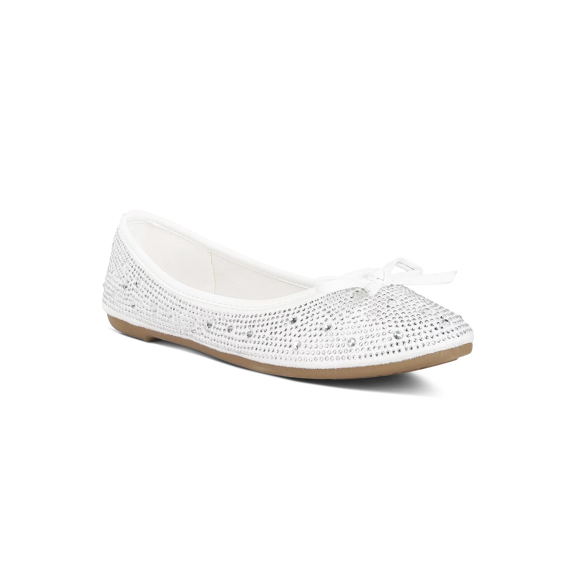 London Rag Women's Rhinestone & Stud Ballet Flats, Size: 7, Off White Product Image