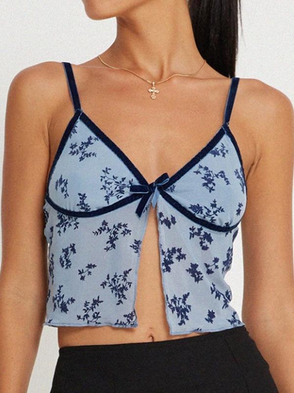 V Neck Mesh See Through Print Cami Top Product Image