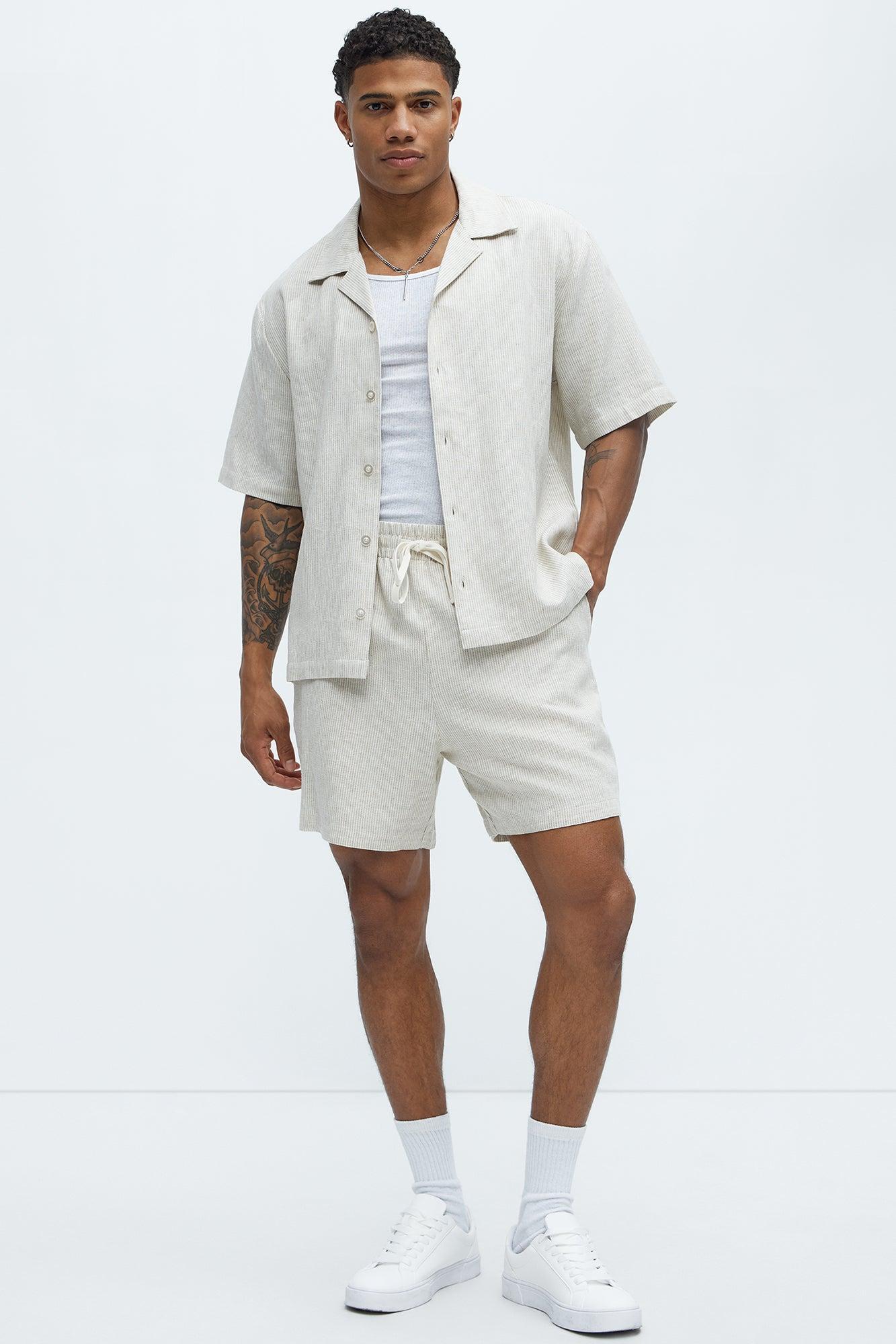 Twill Stripe Slim Button Up - Taupe Product Image