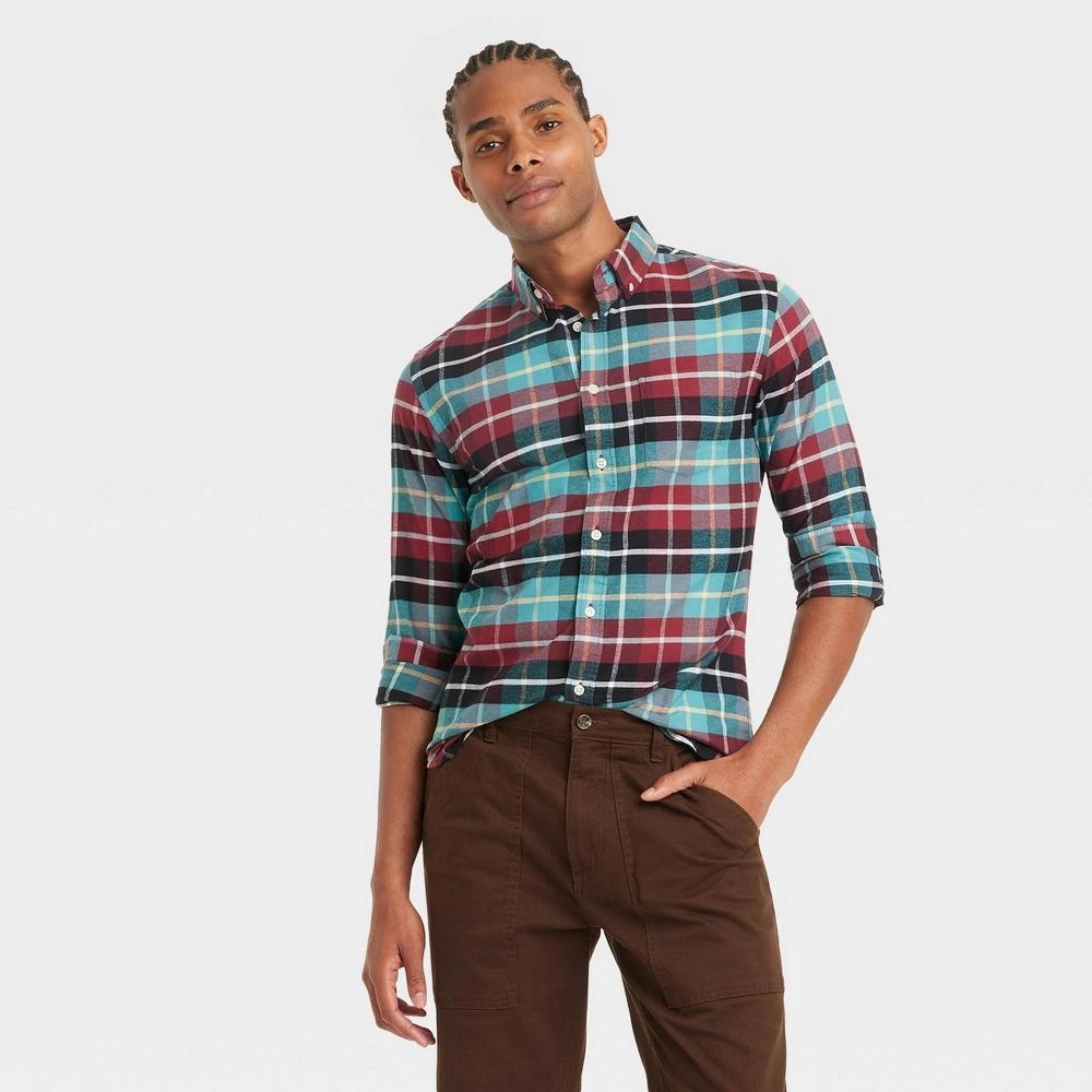 Mens Long Sleeve Collared Button-Down Shirt - Goodfellow & Co Teal Blue L Product Image