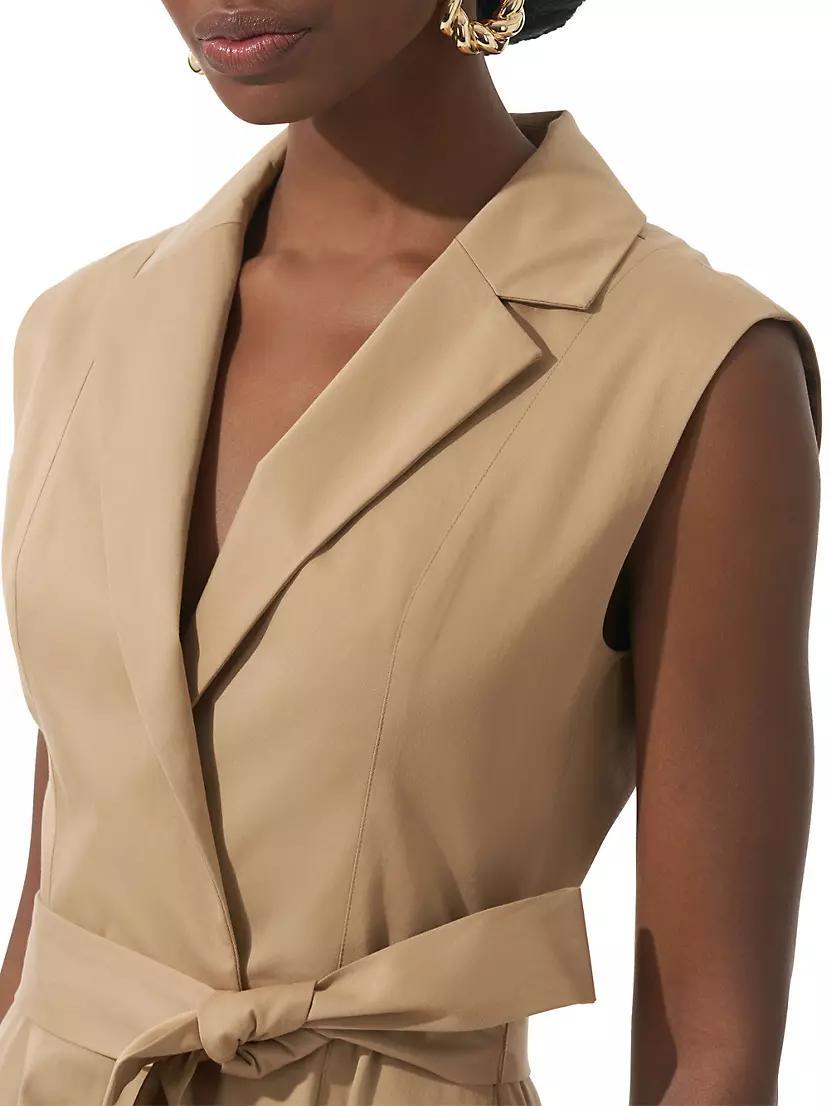 Stretch-Cotton Sleeveless Tie-Waist Trench Midi Dress Product Image
