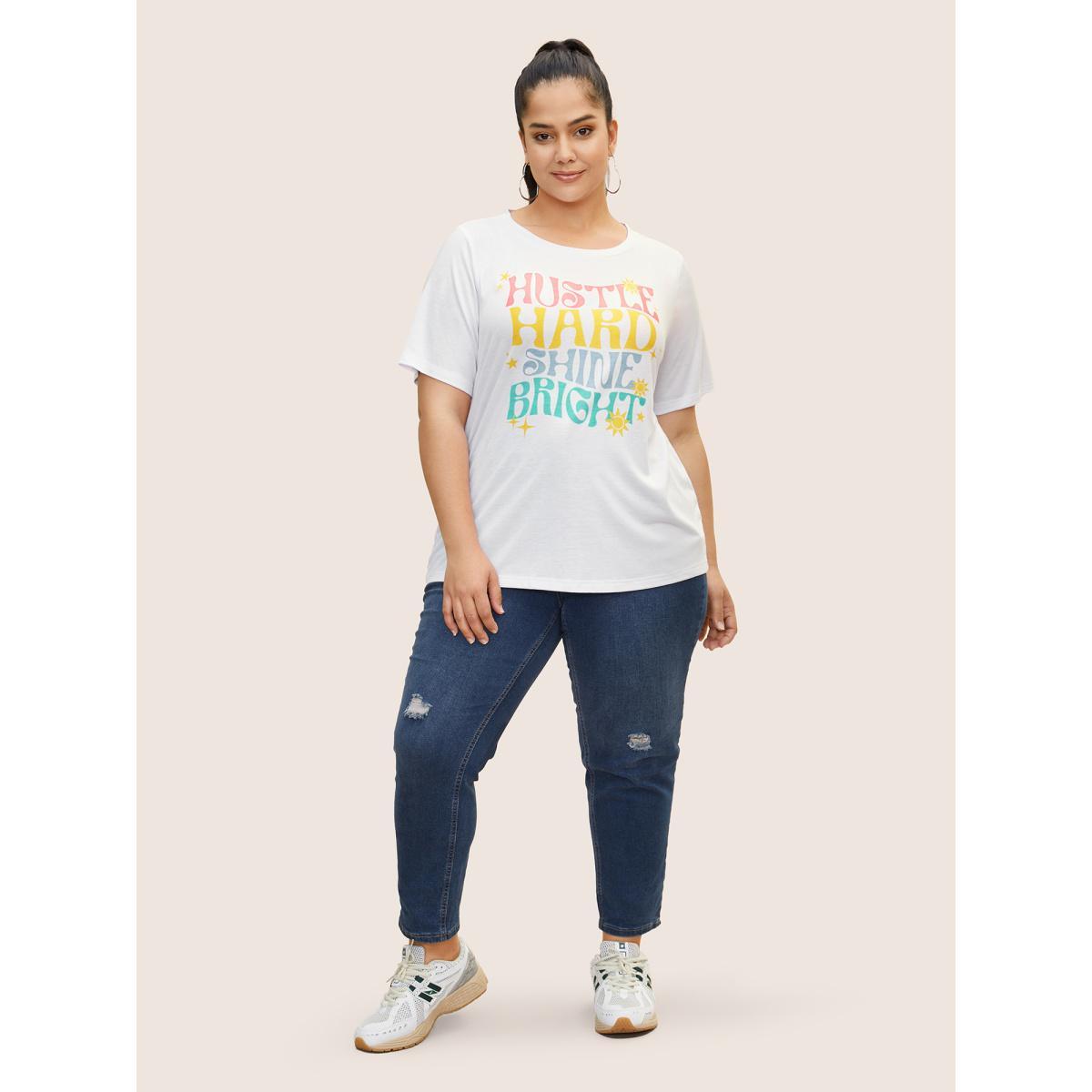 Plus Size Colorful Design Print Round Neck T-shirt WhiteSmoke Women Casual Contrast Art&design Round Neck Everyday T-shirts BloomChic 30/6X Product Image