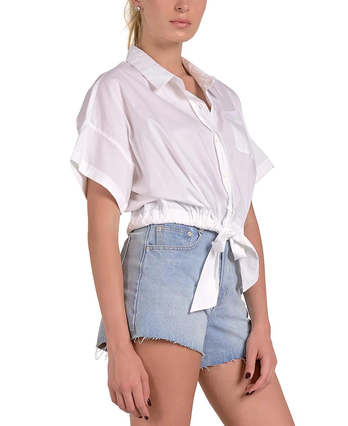 Elan White Button Down Tie-Front Shirt Product Image