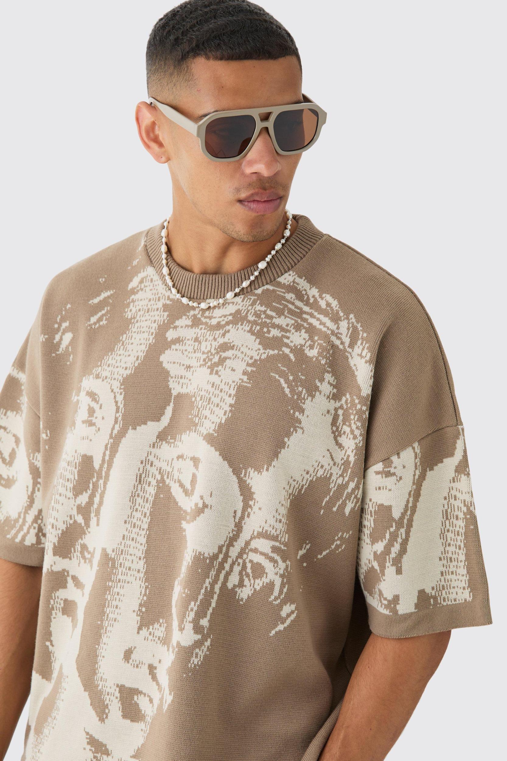 Oversized Renaissance Drawing Knitted T-shirt | boohooMAN USA Product Image
