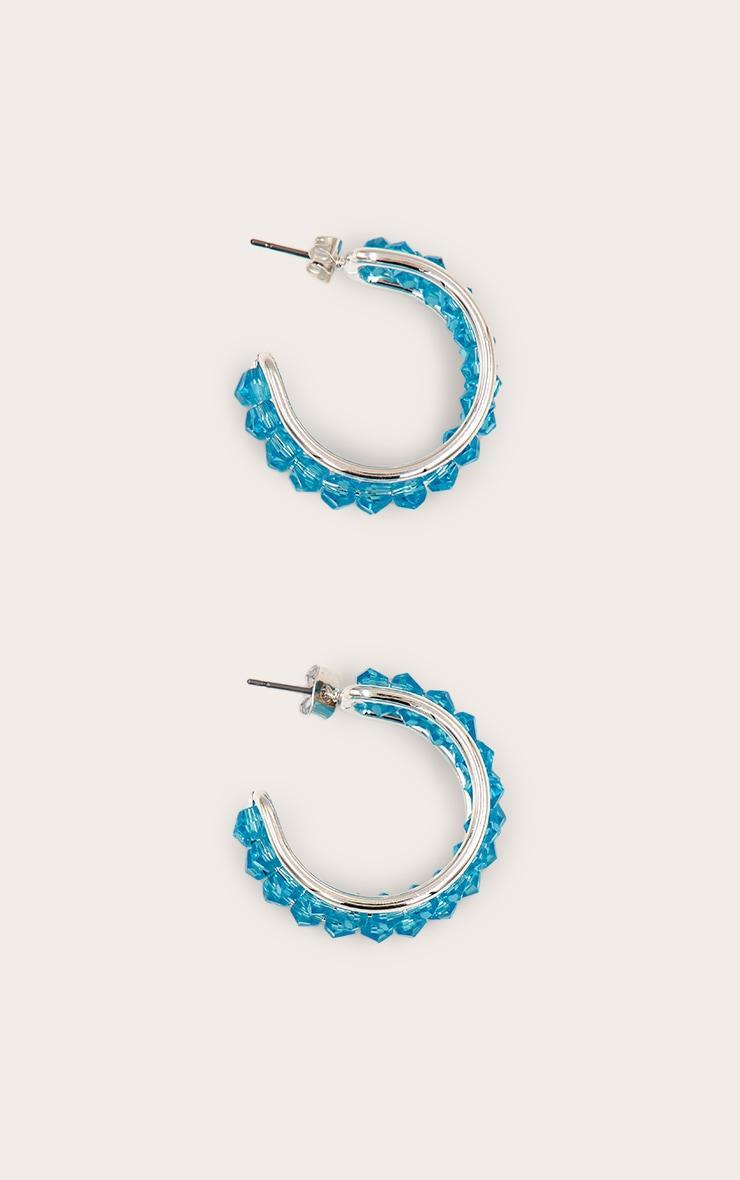 Silver Hoop Earrings with Turquoise Crystal Detail Product Image