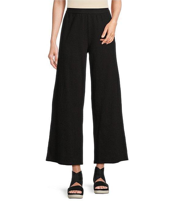 Eileen Fisher Organic Cotton Blend Crinkle Knit Jersey Wide Leg Pull-On Pants Product Image