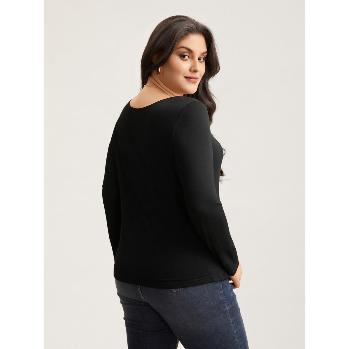 Plus Size Supersoft Essentials Solid U Neck T-shirt Black Women Elegant Non U-neck Skinny Everyday T-shirts BloomChic 30/6X Product Image