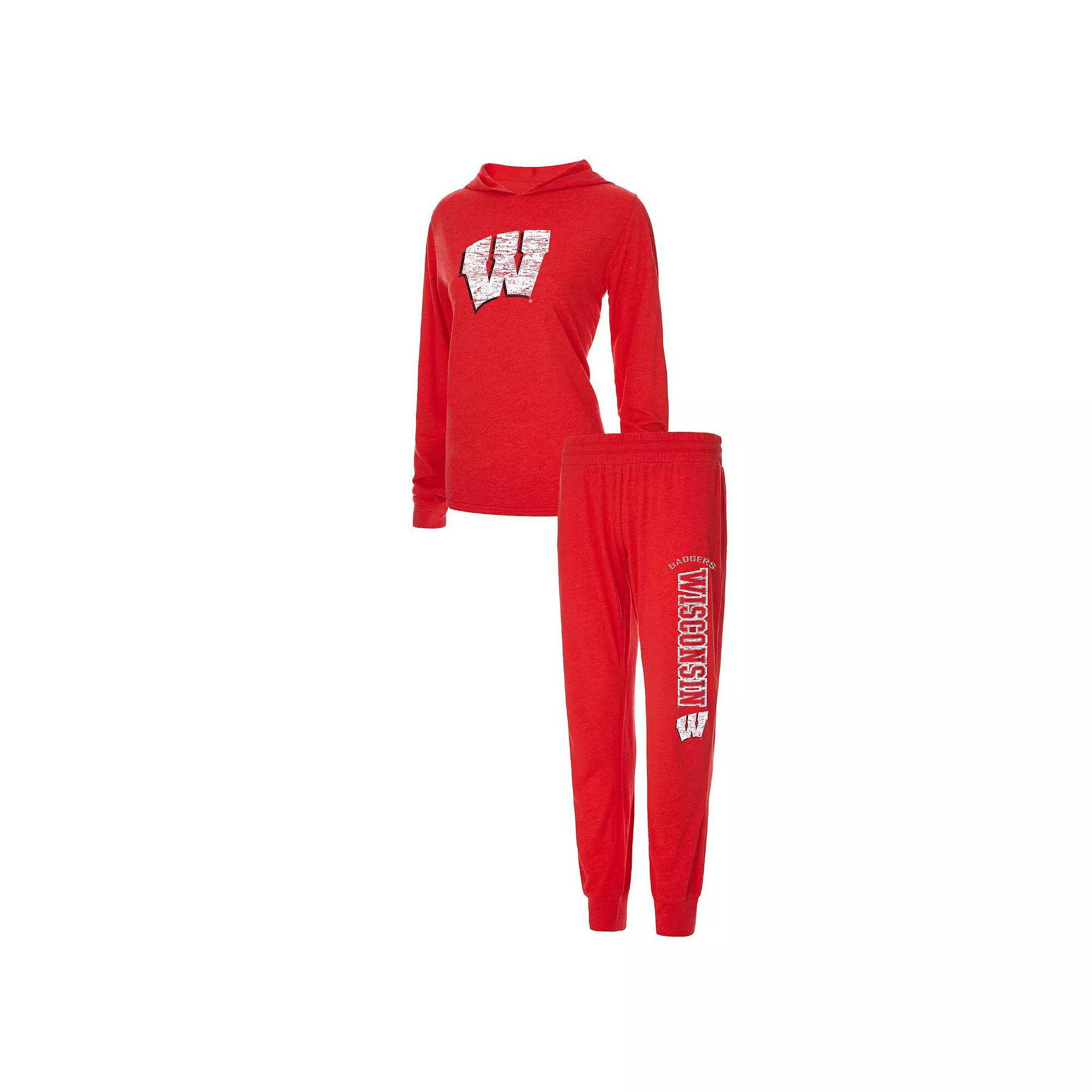 Womens Concepts Sport Wisconsin Badgers Long Sleeve Hoodie T-Shirt & Pants Sleep Set Product Image