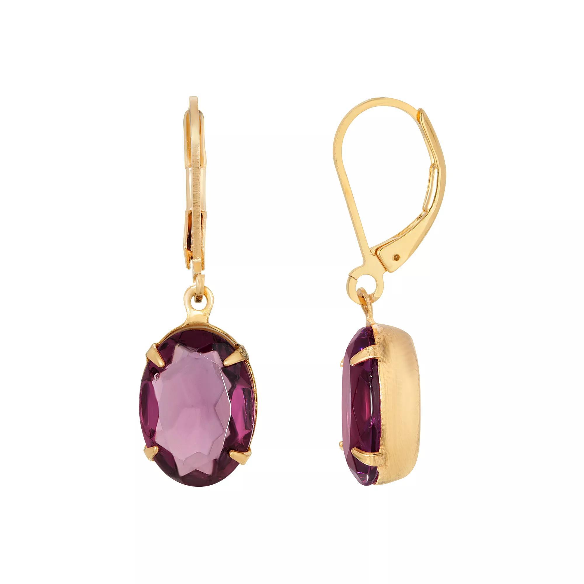 1928 Gold Tone Purple Oval Drop Earrings, Womens Product Image