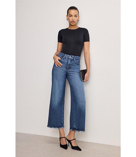 Good American Soft Tech Good Waist High Rise Cropped Palazzo Jeans Product Image