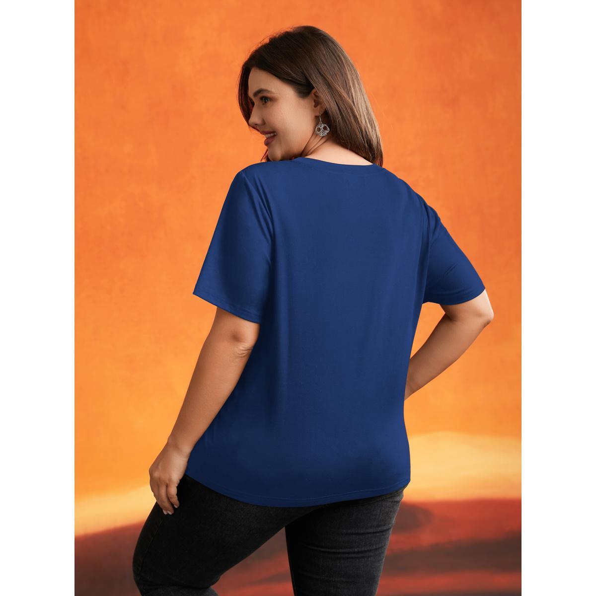 Plus Size Jack-O-Lantern Neck Hollow Embroidered T-shirt RedViolet Women Casual Cut-Out Halloween Round Neck Everyday T-shirts BloomChic 12/L Product Image