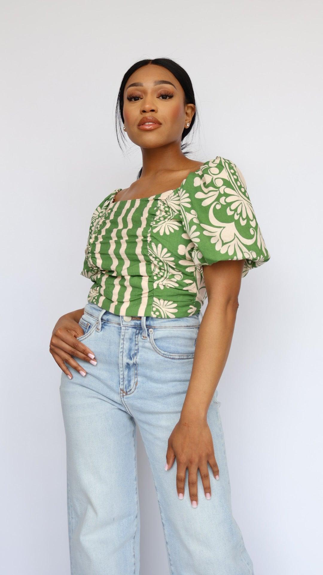 Floral Puff Sleeve Crop Top Product Image