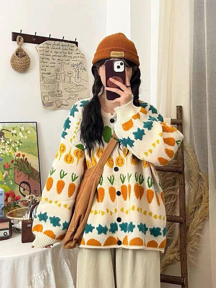 Carrot Embroidered Button-Up Cardigan Product Image