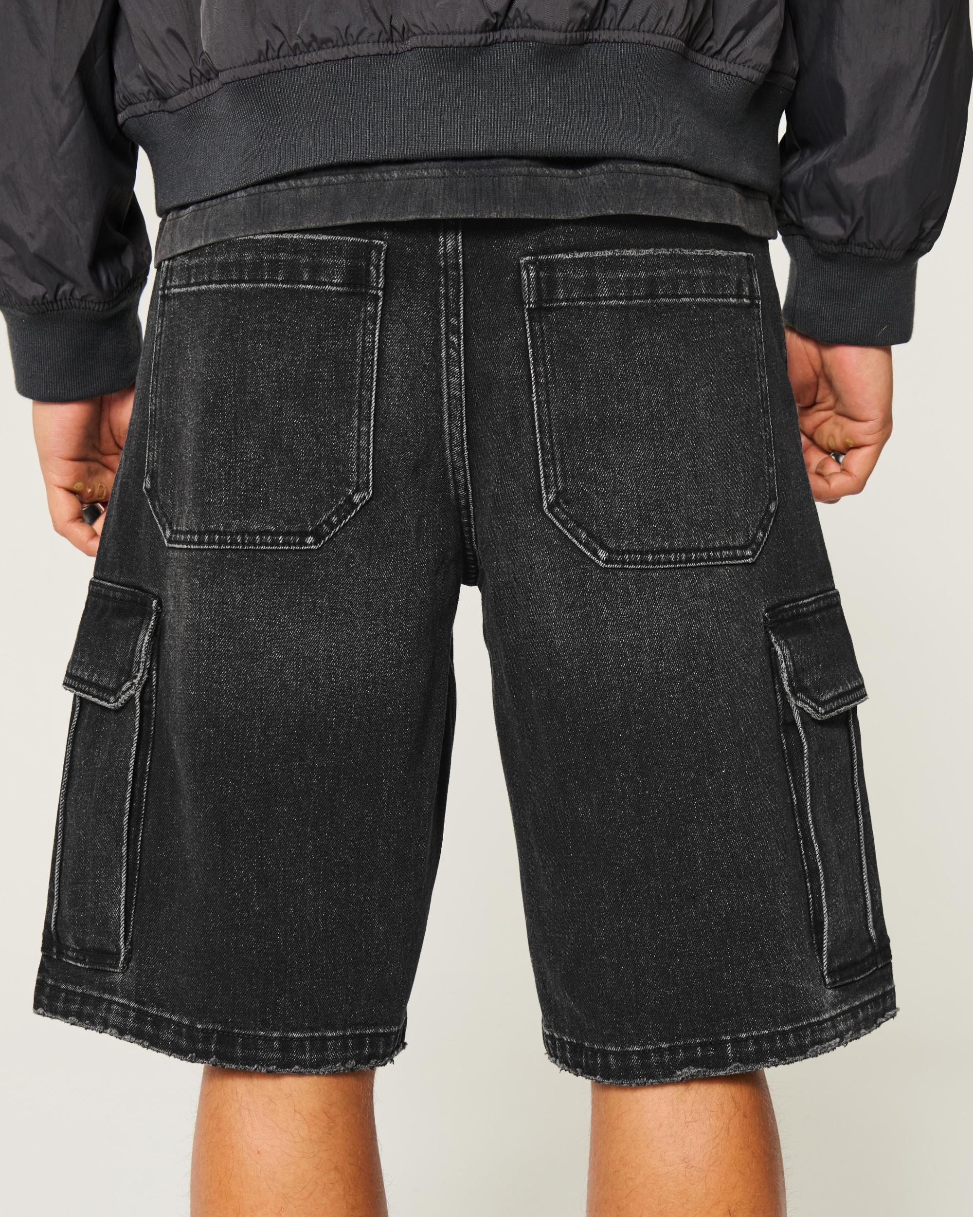 Washed Black Baggy Denim Shorts Product Image