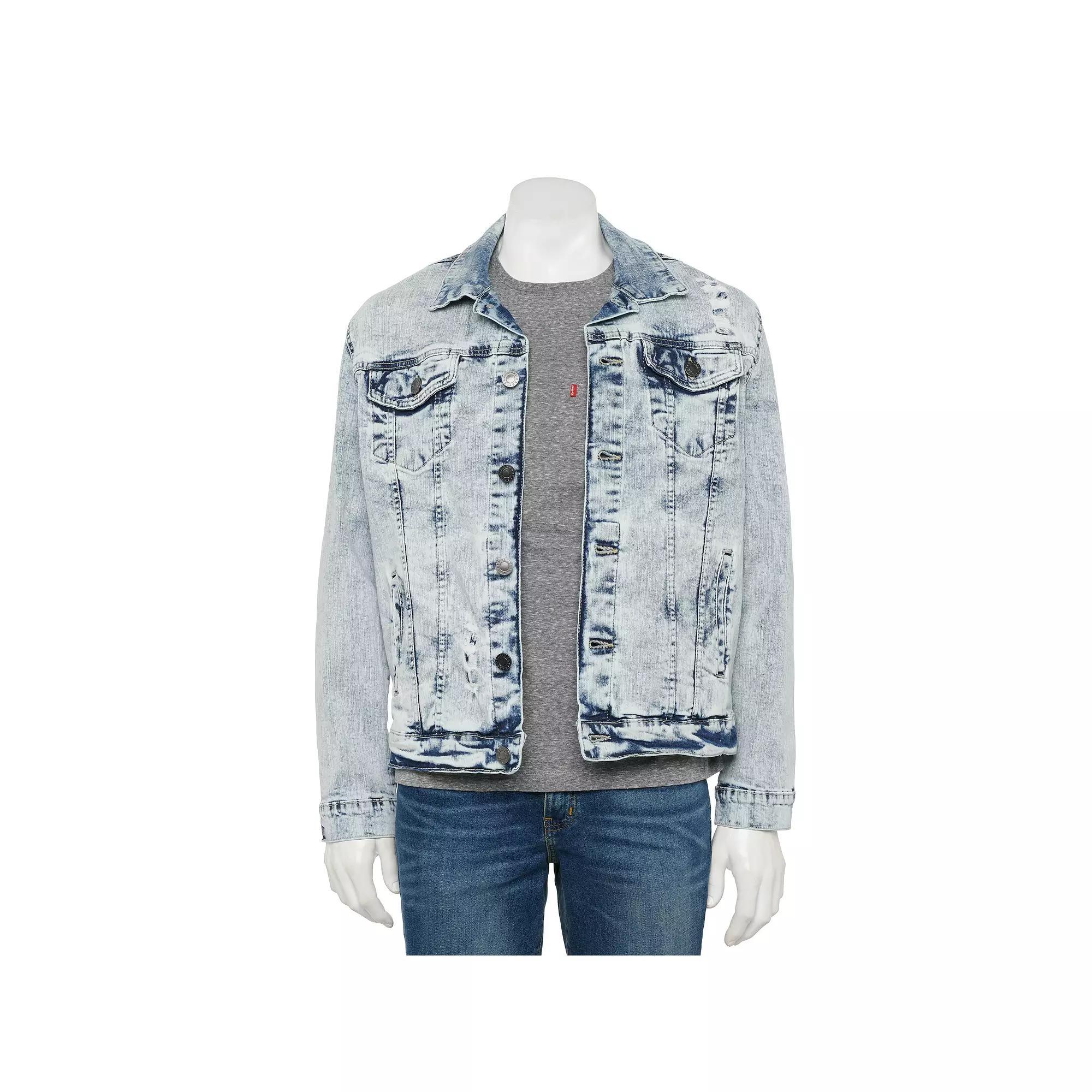 Men's Xray Washed Ripped Denim Jacket, Size: XL, White Product Image
