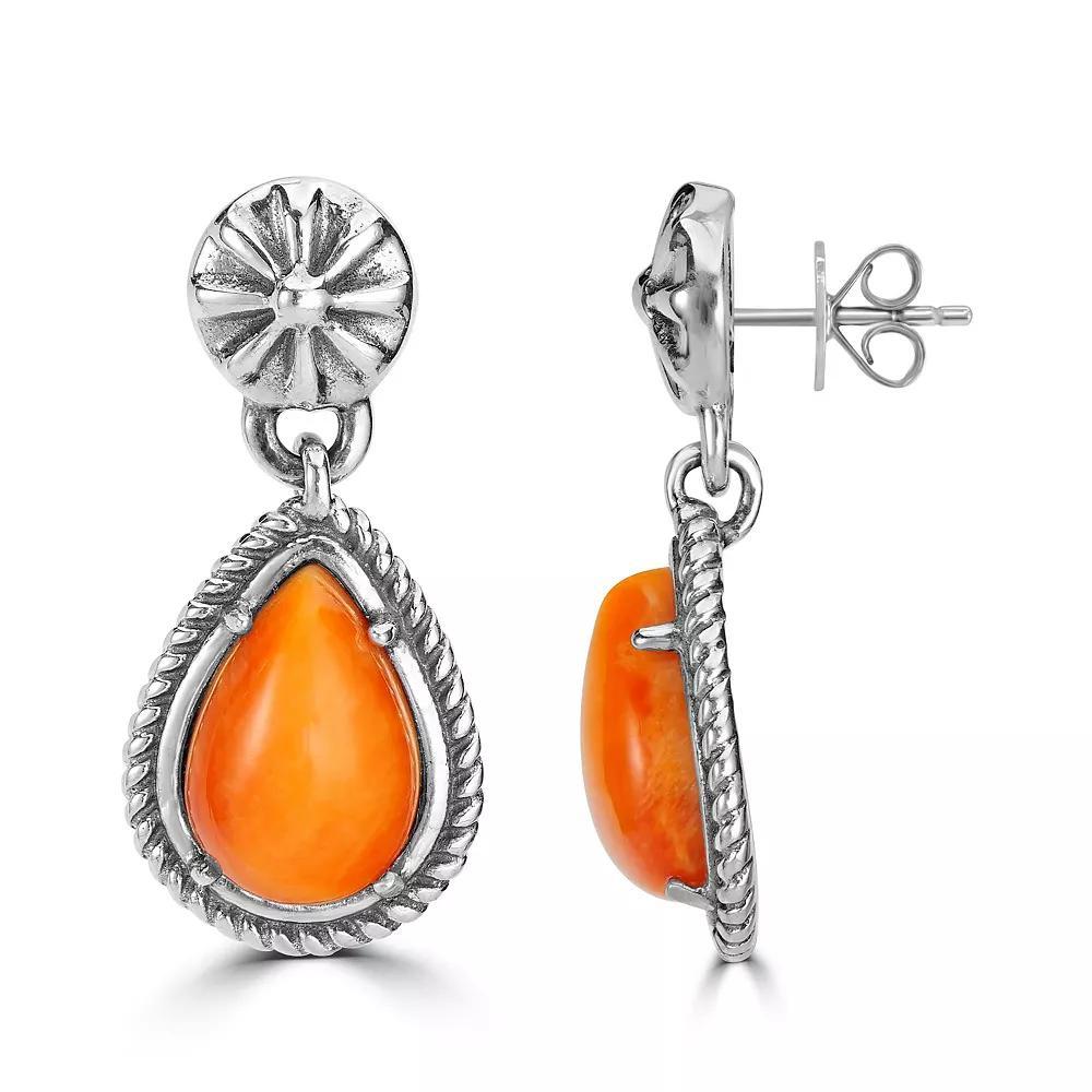 Southwest Spirit® Sterling Silver and Stone Pear Drop Earrings, Women's, Orange Spiny Oyster Product Image