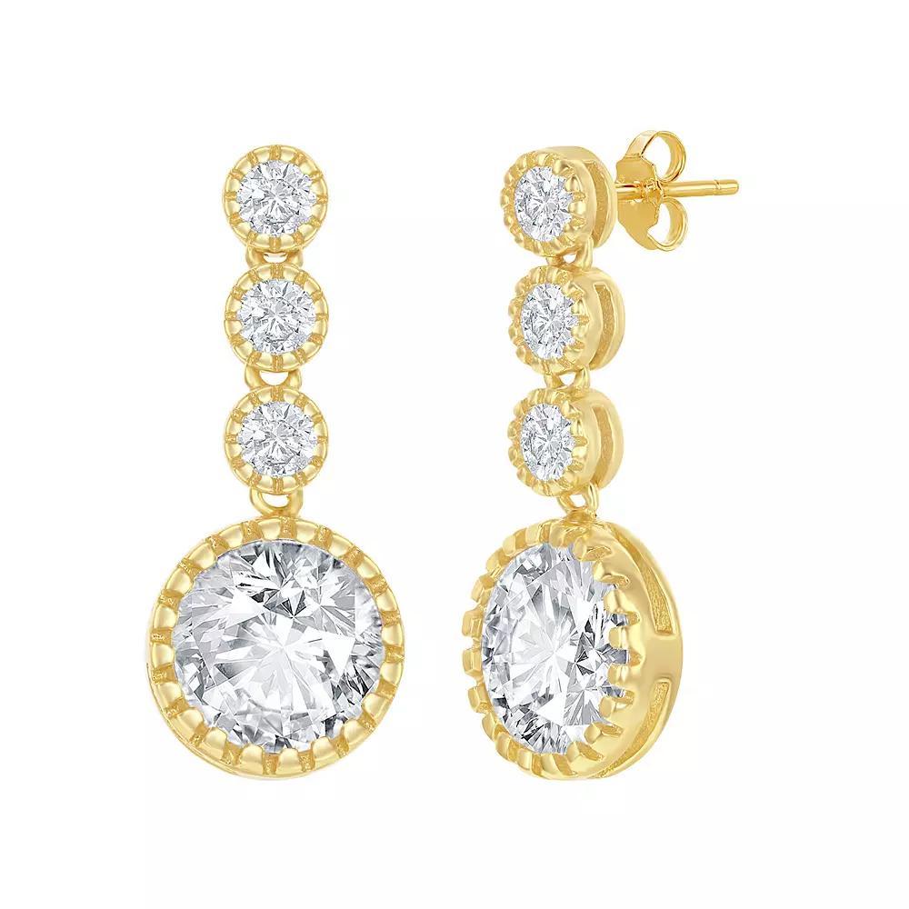 Sterling Silver Cubic Zirconia Round Linear Drop Earrings, Women's, Rose Gold Tone Product Image
