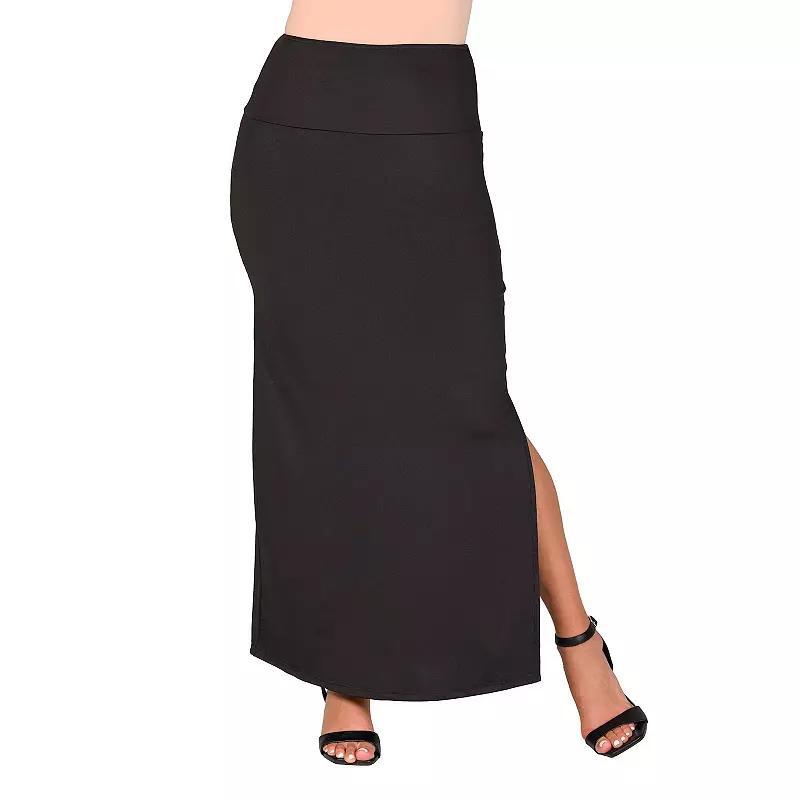 Women's 24Seven Comfort Apparel Versatile Side Slit Elastic Waist Maxi Skirt, Size: Medium, Blue Product Image