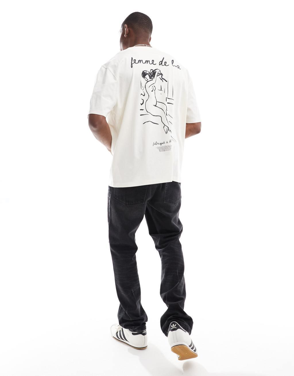 ASOS DESIGN oversized t-shirt in white with line drawing back print Product Image