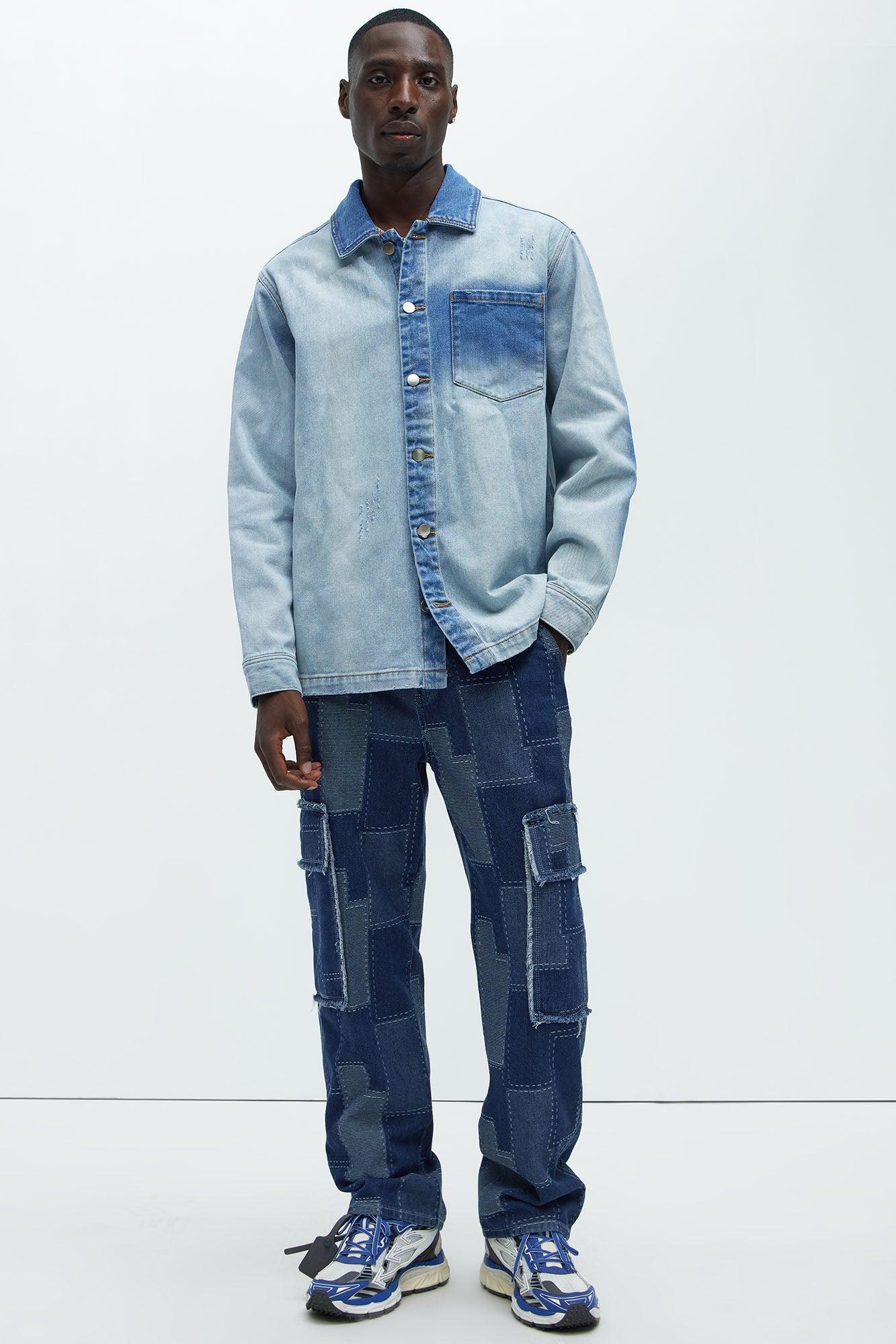 Shibori Patched Straight Jeans - Indigo Product Image