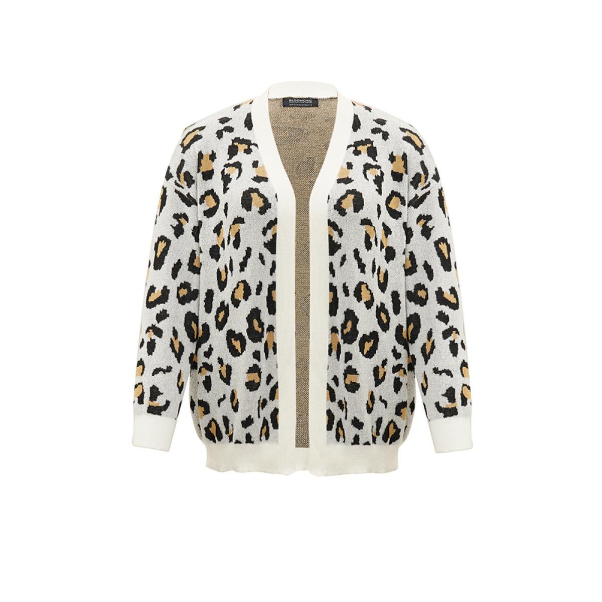 Plus Size Leopard Print Elastic Cuffs Cardigan Leopard Women Casual Loose Long Sleeve Dailywear Cardigans BloomChic 28/5X Product Image