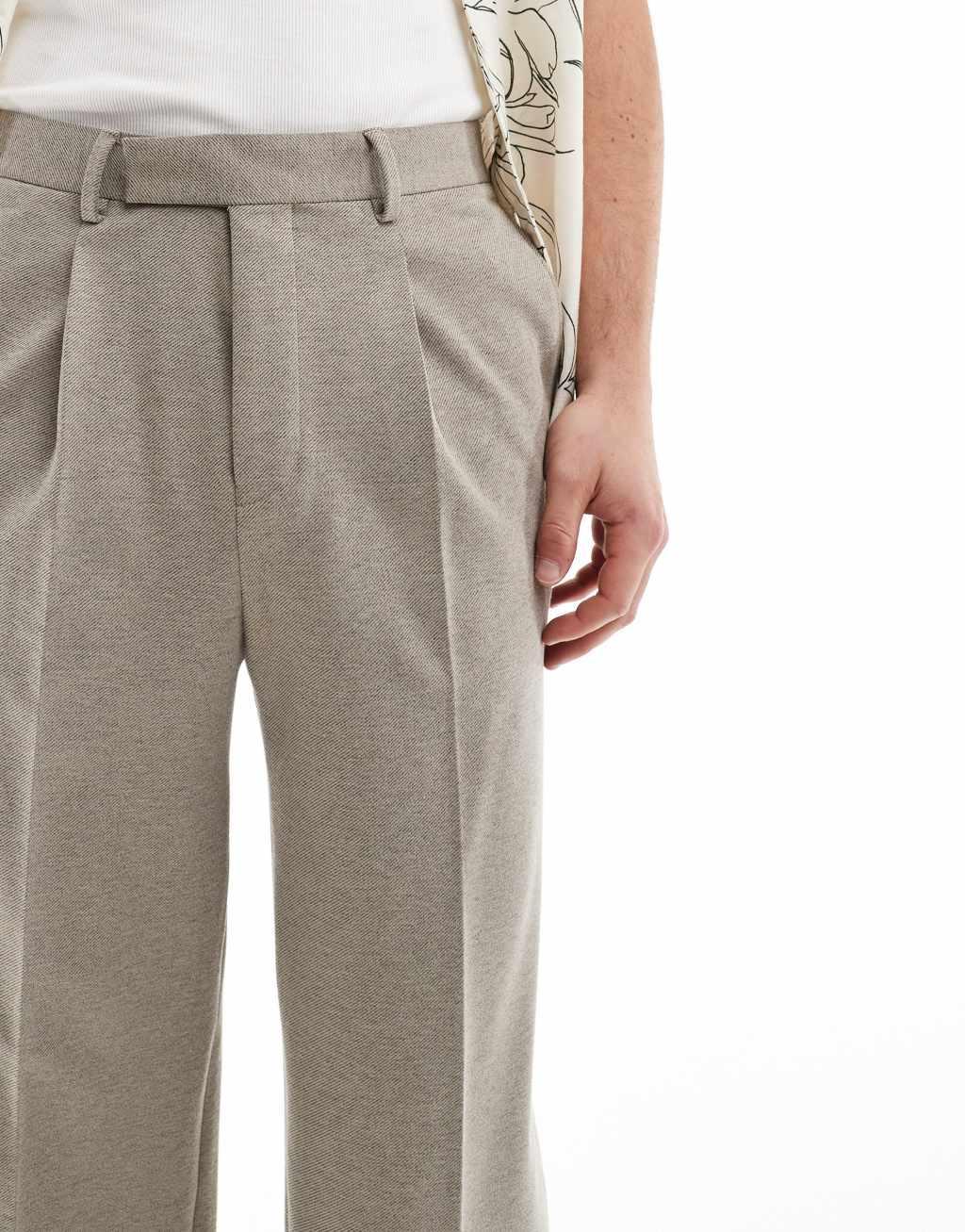 ASOS DESIGN smart wide leg pants with front pleats in brown twill Product Image