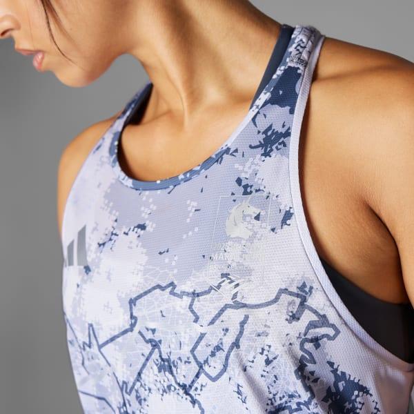adidas Boston Marathon 2025 Allover Print Tank Top Onix XL Womens Product Image
