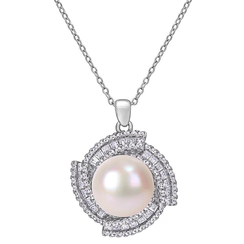 Stella Grace Sterling Silver Cubic Zirconia & Freshwater Cultured Pearl Pendant Necklace, Women's, Size: 18" Product Image