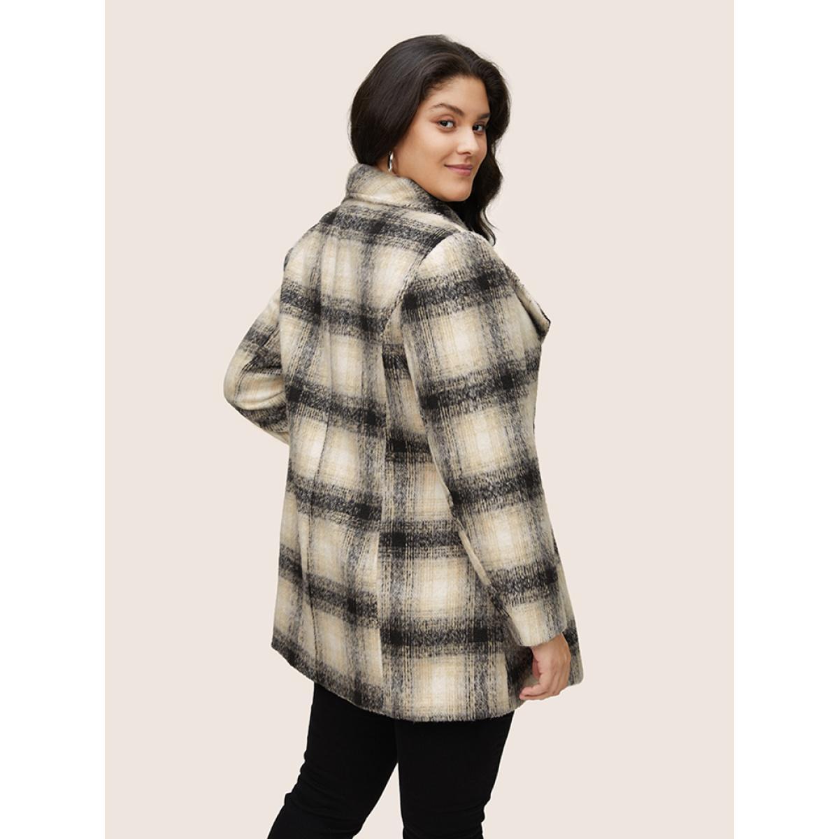 Plus Size Plaid Contrast Belted Lapel Collar Coat Women Black Casual Lined Ladies Dailywear Winter Coats BloomChic 10/M Product Image